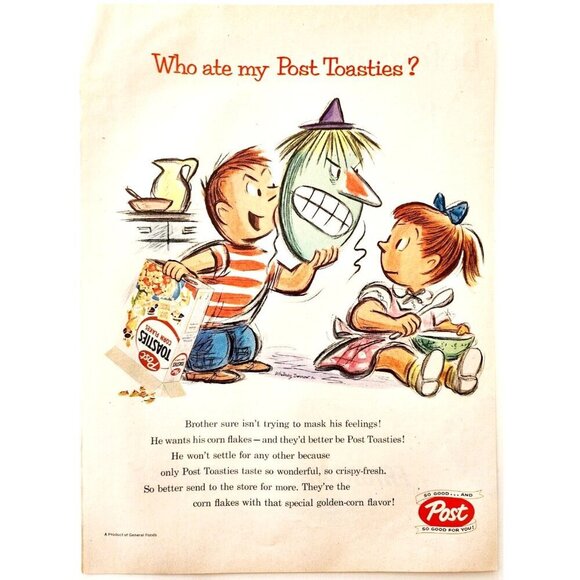 1956 Post Toasties Corn Flakes Cereal Advertisement Halloween Witch Mask DWJJ11 - Picture 2 of 2